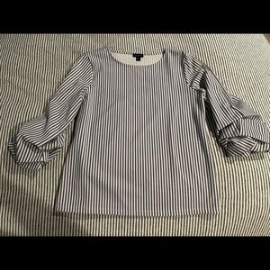 White and black striped, 3/4 length sleeves, shirt